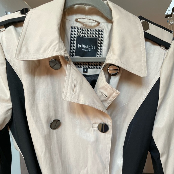Principles 2 Tone Black and Tan Trench Coat Size 12 UK 6 US - Picture 3 of 8